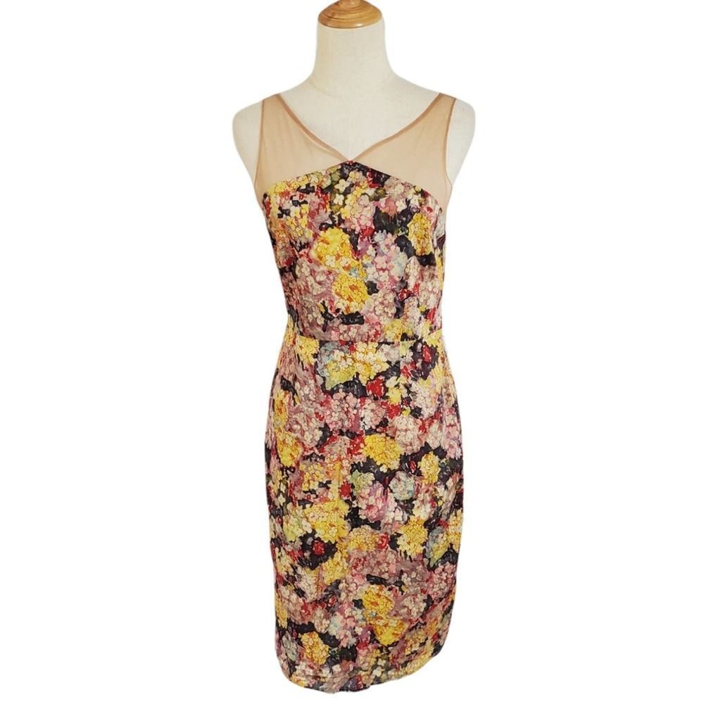 Anthropologie Zehavale Y2K Floral Sheath Dress with Illusion Neckline